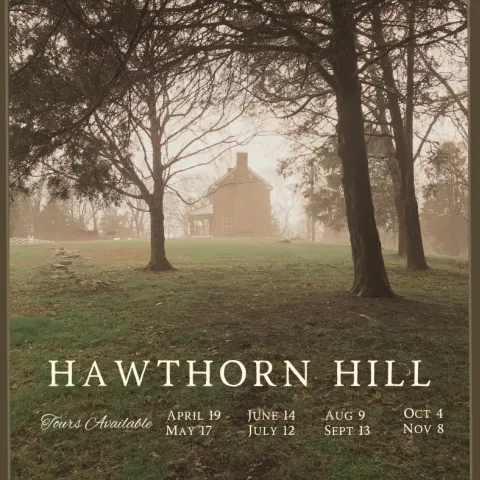 Image of Hawthorn Hill with event details in foreground