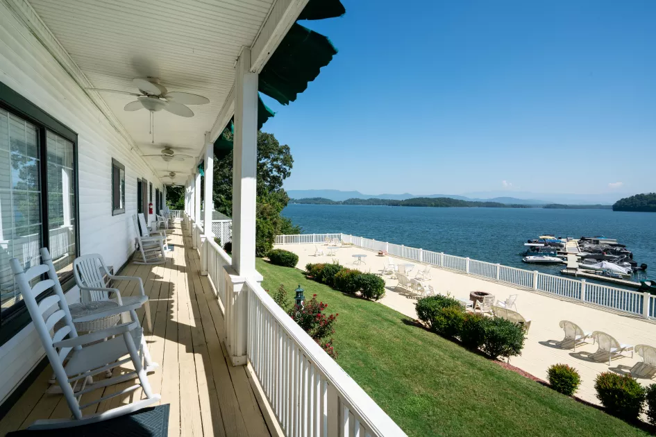 Porch view from inn on shore of Douglas Lake