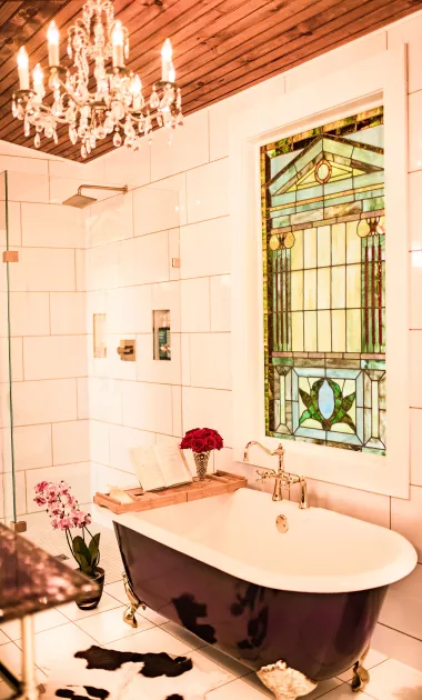 Bathroom interior highlighting bathtub and shower