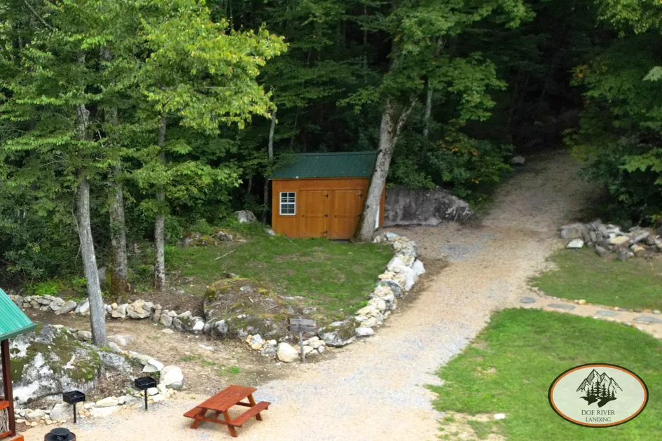 The Toy Barn filled with games, activities, and sports equipment at Hiking Trail at  Doe River Landing, campground in Roan Mountain, Tennessee.