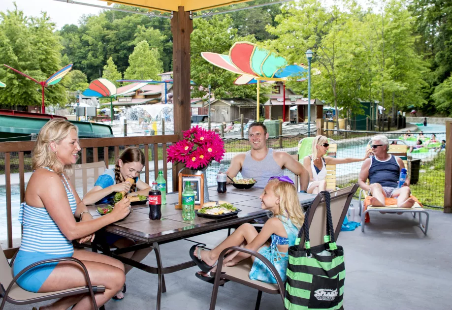 Family eating at a retreat